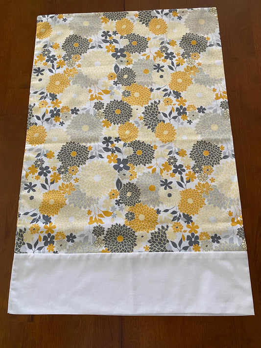 Handmade Standard/Queen Size Pillowcase with Yellow and Grey Flowers