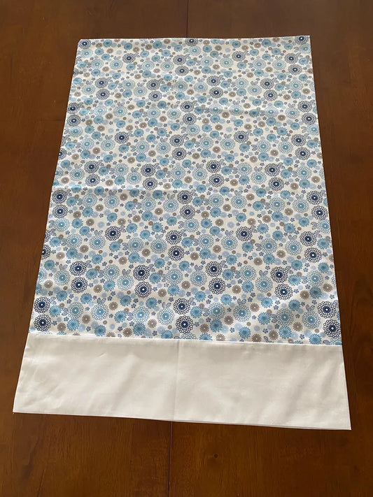 Handmade Standard/Queen Size Pillowcase with Blue and Brown Flowers