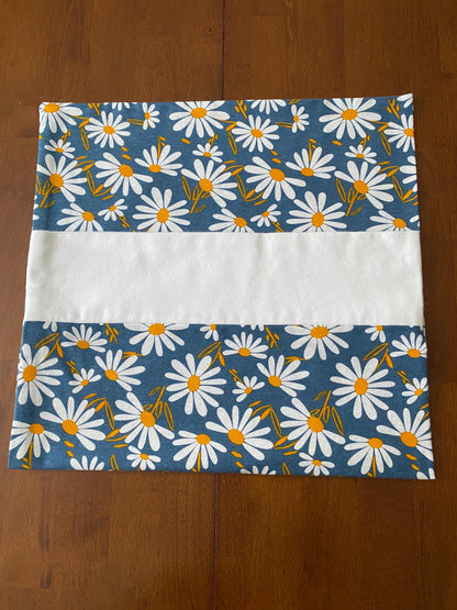 Handmade Standard/Queen Size Flannel Pillowcase Daisies On Blue