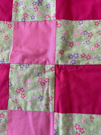 Handmade Baby Doll Quilted Blanket with Colorful Blocks and Flowers with Minky Back