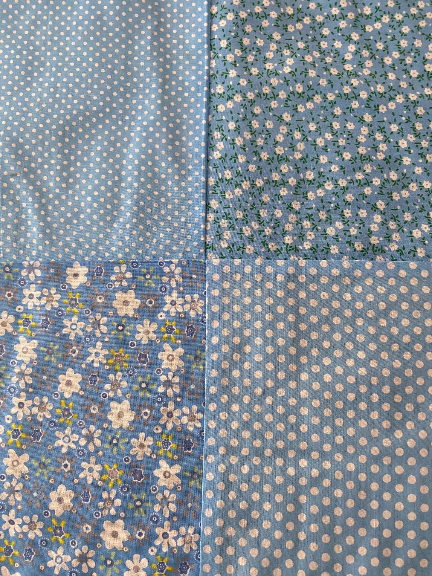 Handmade Baby Doll Quilted Blanket with Polka Dots and Flower Blocks Light Blue