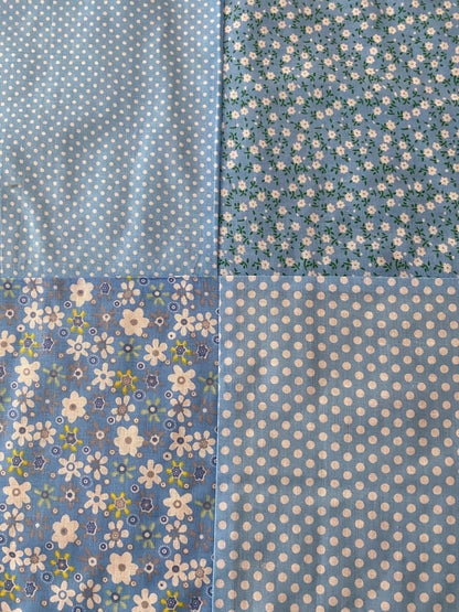 Handmade Baby Doll Quilted Blanket with Polka Dots and Flower Blocks Light Blue