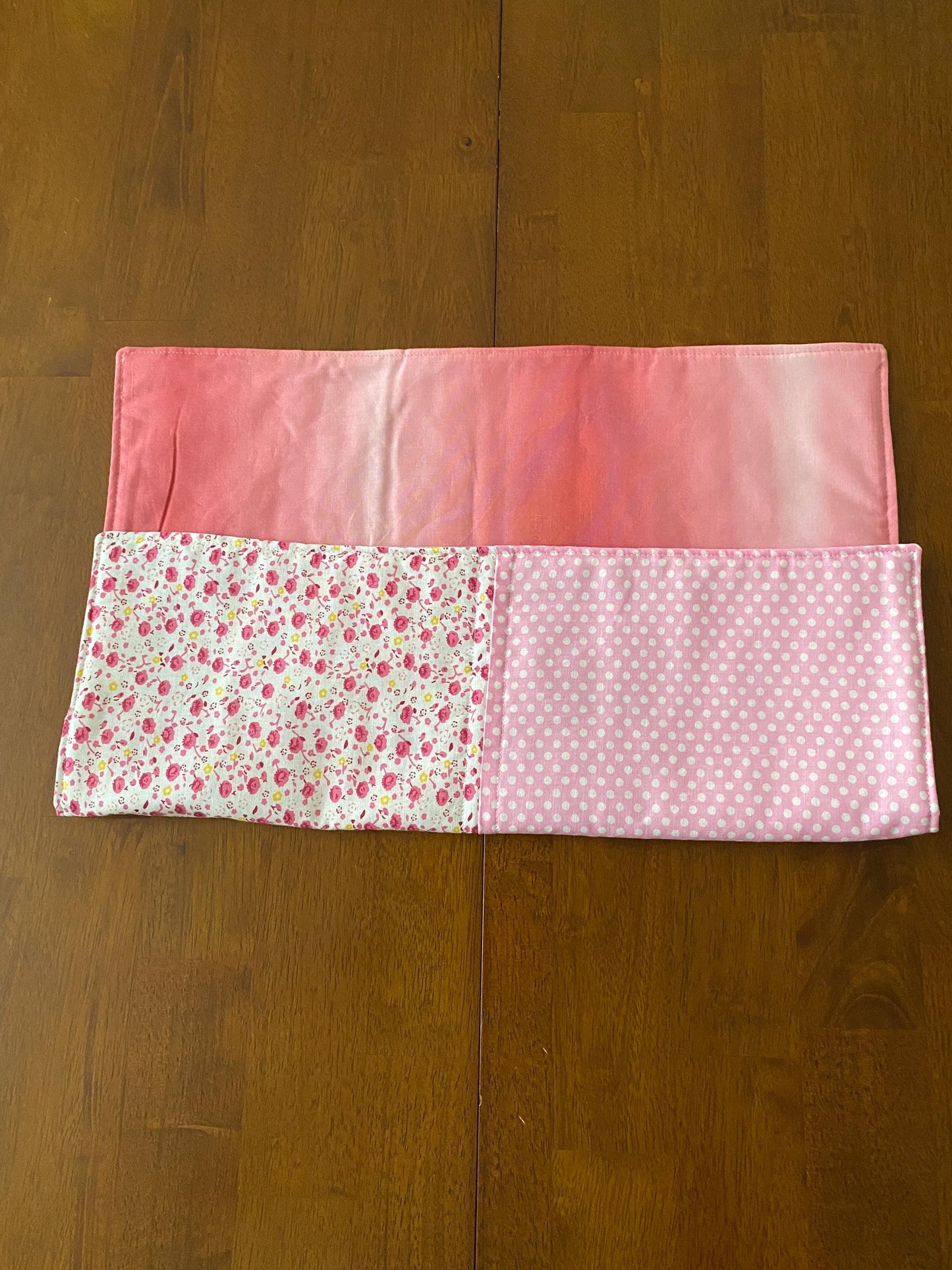 Handmade Baby Doll Quilted Blanket with Polka Dots and Flower Blocks Pink