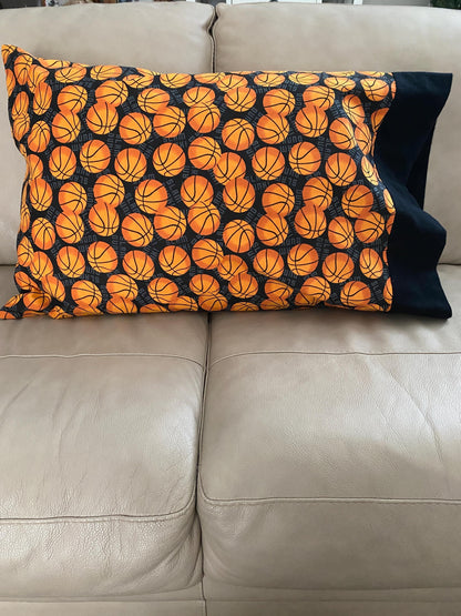 Handmade Standard/Queen Size Flannel Pillowcase Basketballs