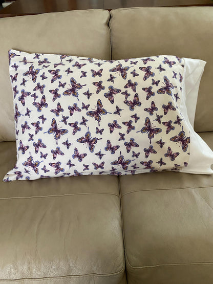 Handmade Standard/Queen Size Flannel Pillowcase Butterflies