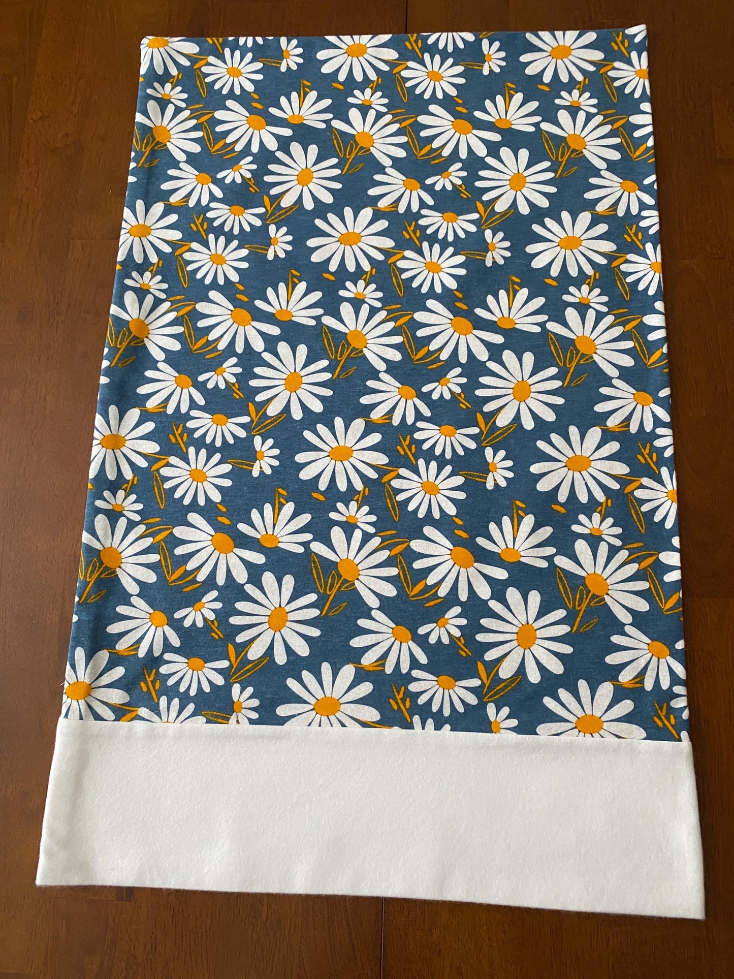 Handmade Standard/Queen Size Flannel Pillowcase Daisies On Blue