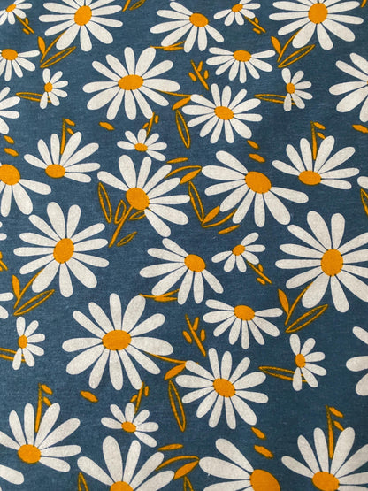 Handmade Standard/Queen Size Flannel Pillowcase Daisies On Blue